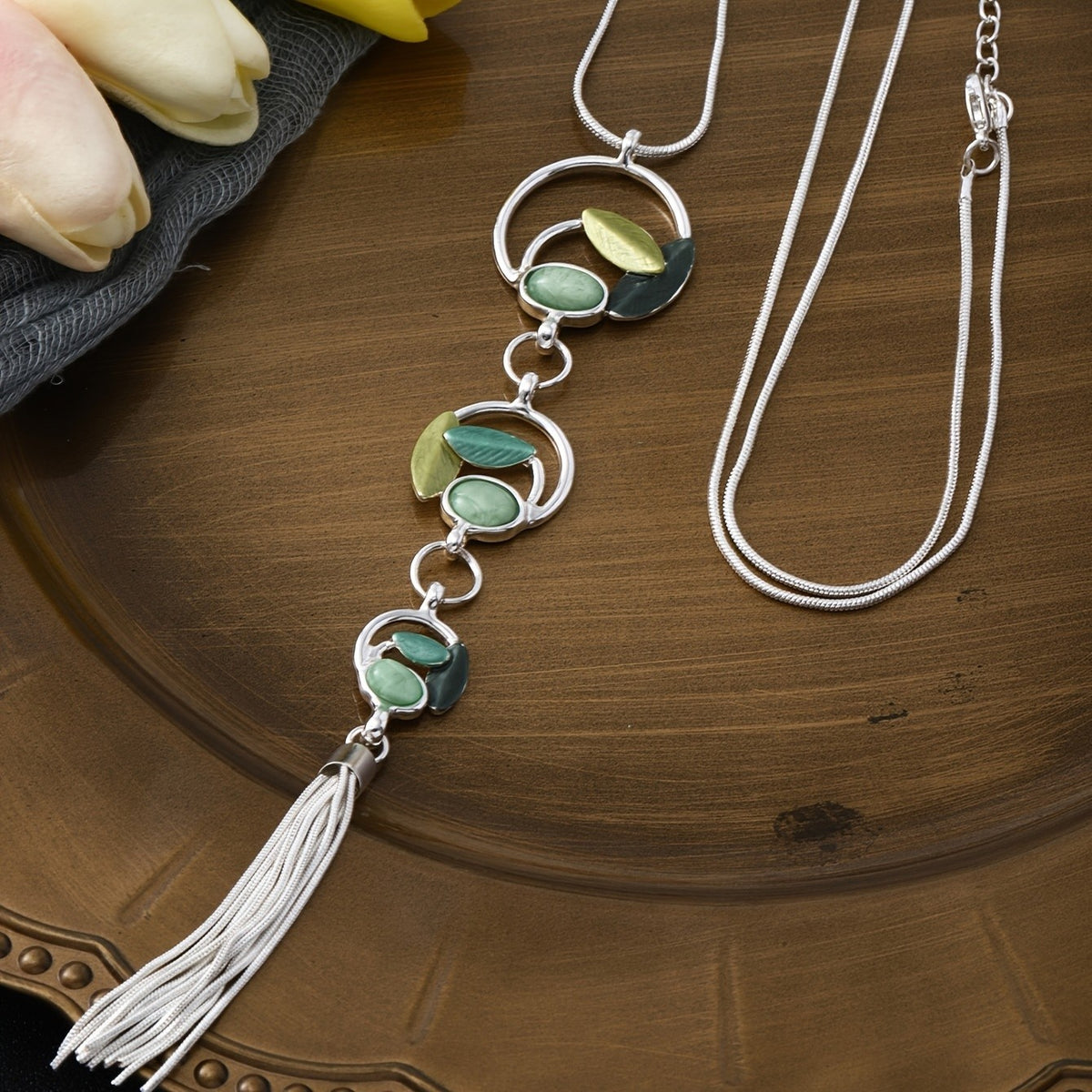 Cascading Leaf Tassel Necklace