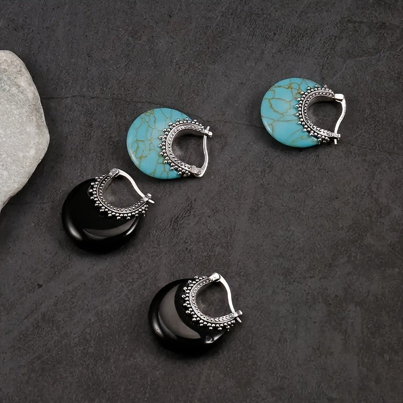 Black Resin Hoop Earrings