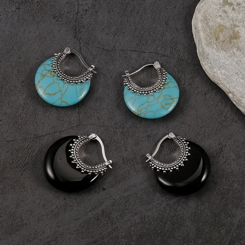 Black Resin Hoop Earrings