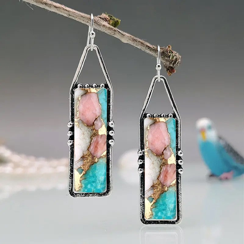 Pink & Turquoise Mosaic Drop Earrings