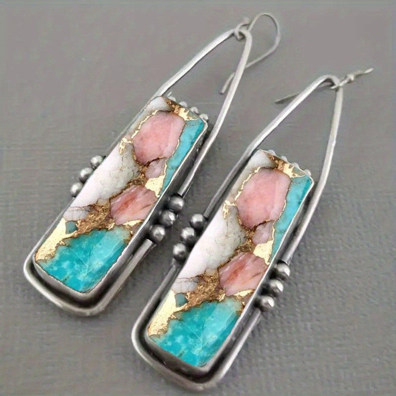 Pink & Turquoise Mosaic Drop Earrings