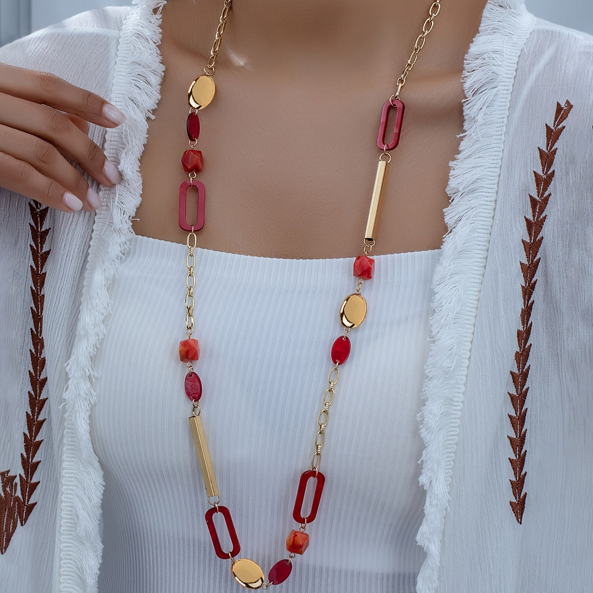 Geometric Link Long Necklace