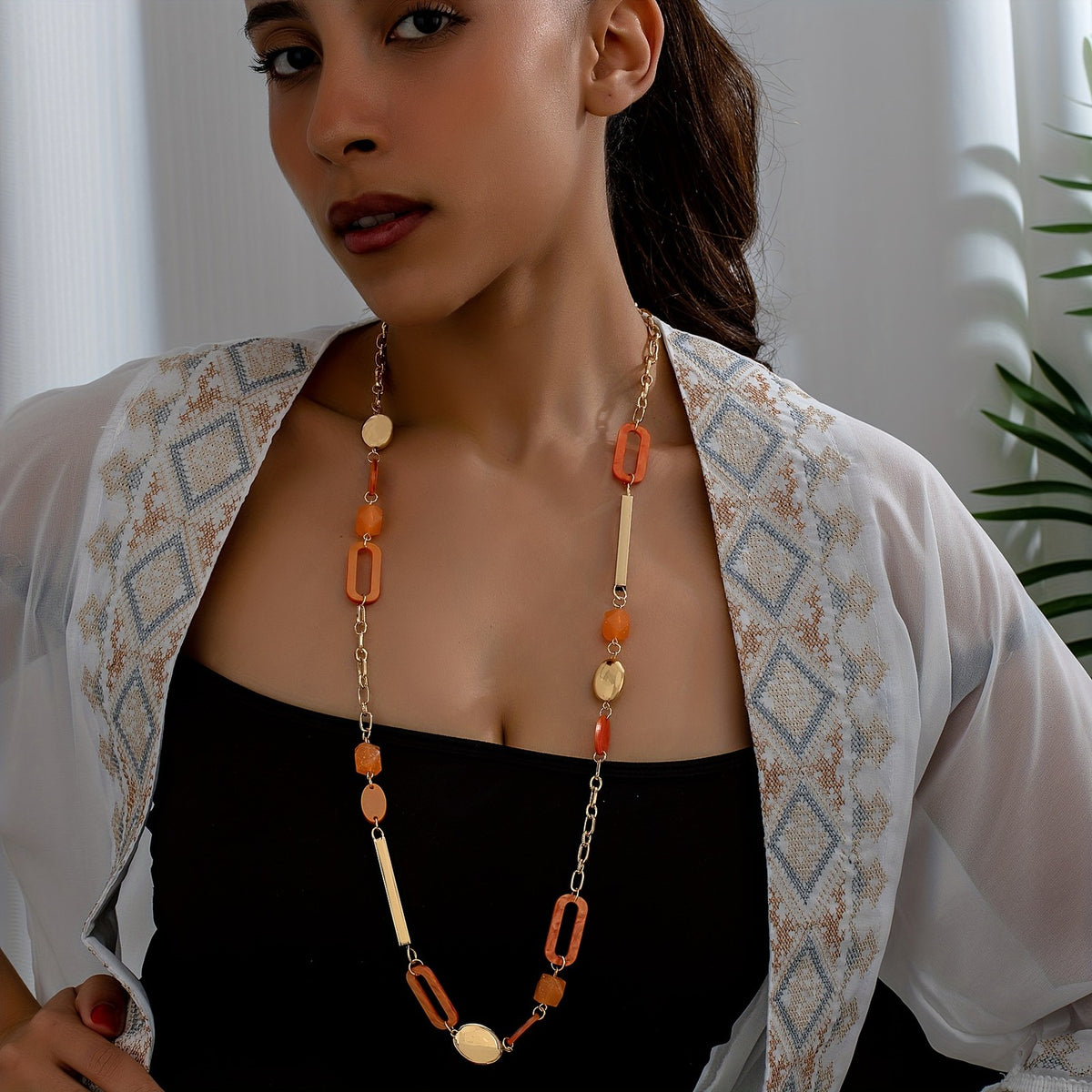 Geometric Link Long Necklace