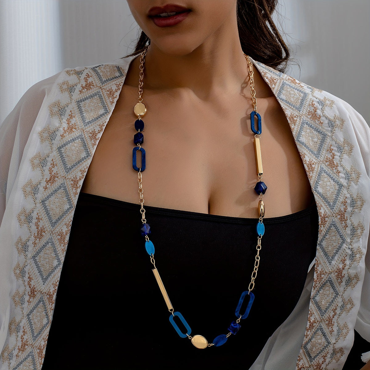 Geometric Link Long Necklace