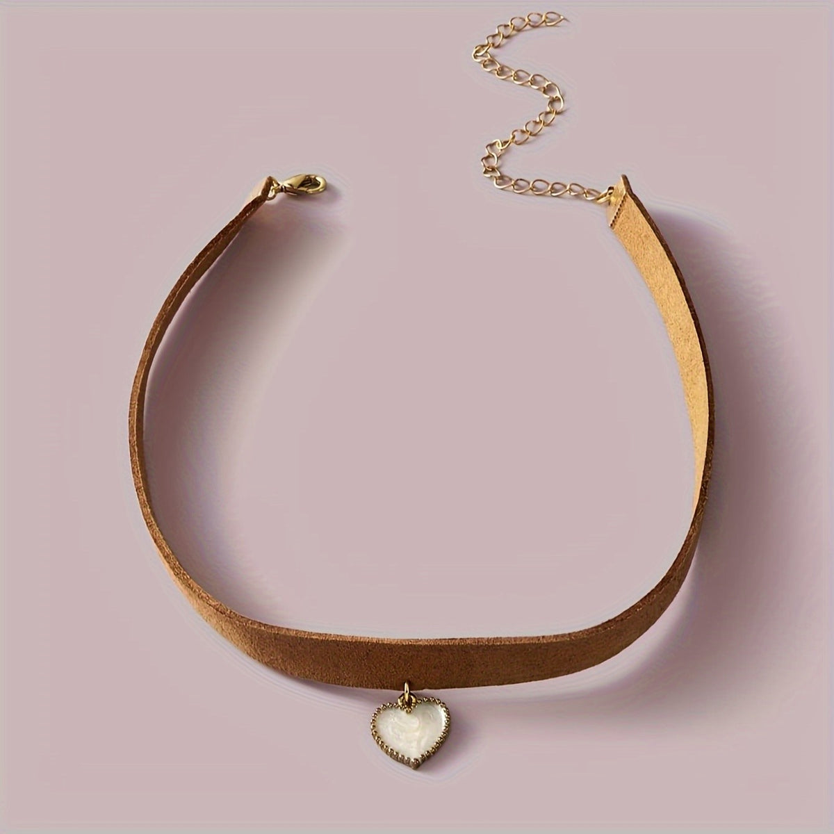Tan Fabric Heart Choker Necklace