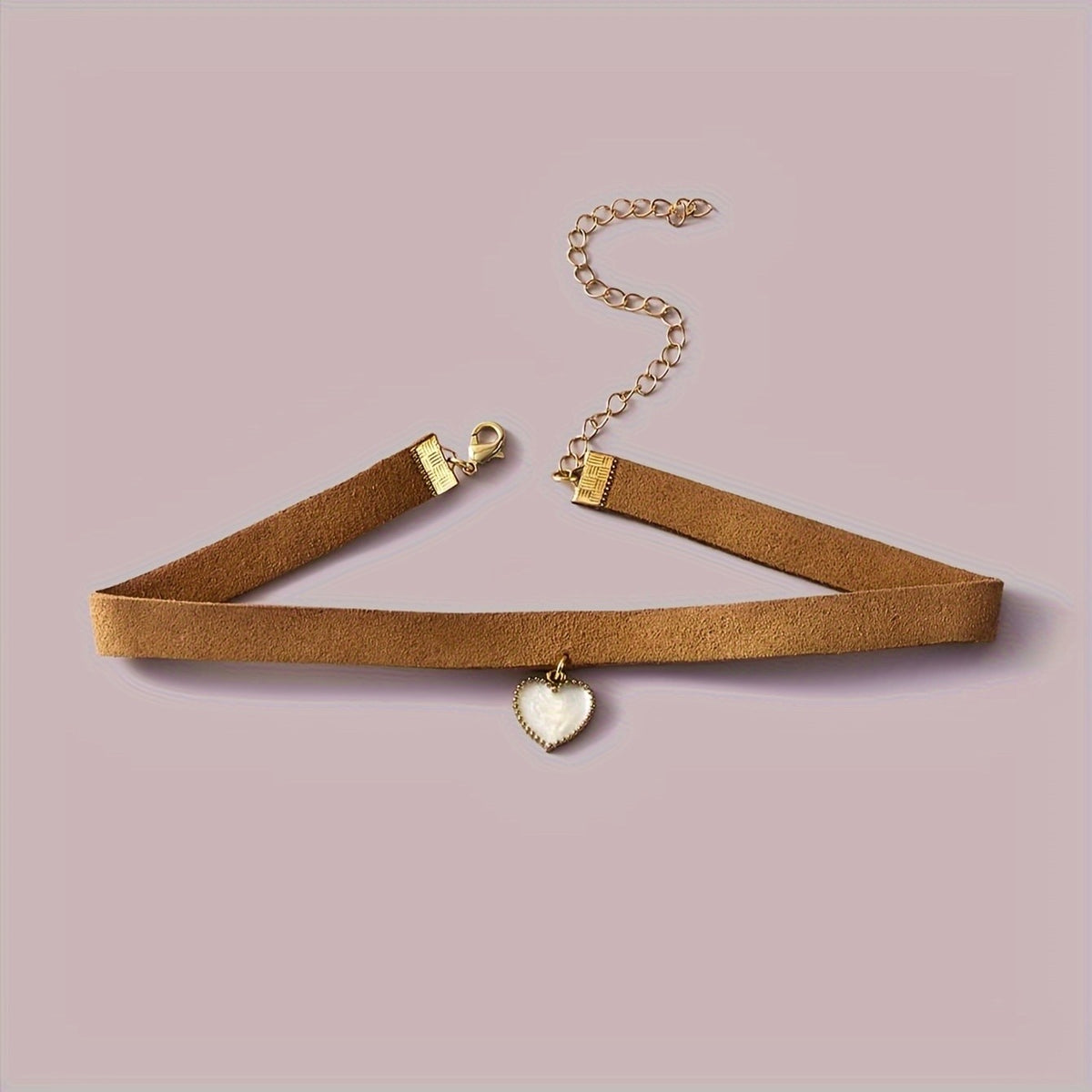Tan Fabric Heart Choker Necklace