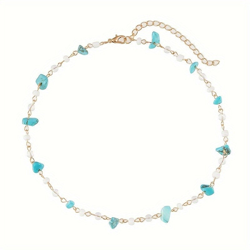 Turquoise & White Bead Link Necklace