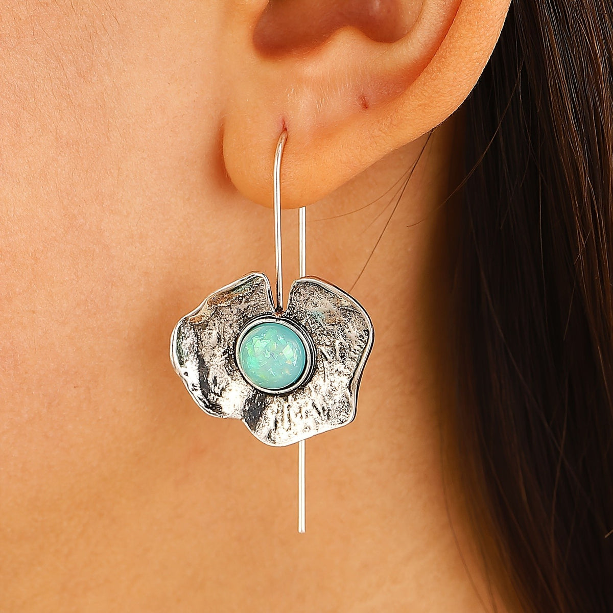 Textured Floral Opal Earrings