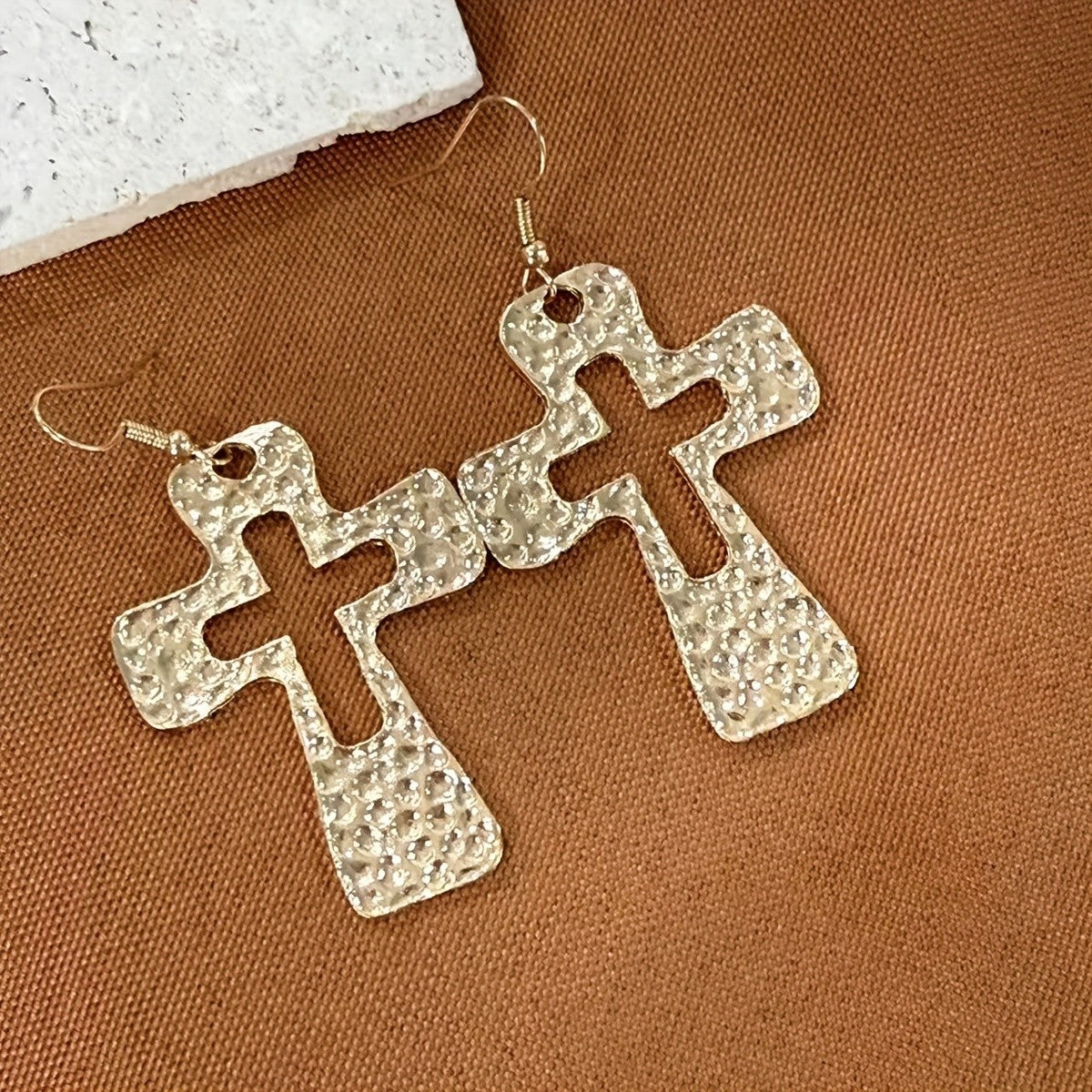 Textured Cross Drop Earrings