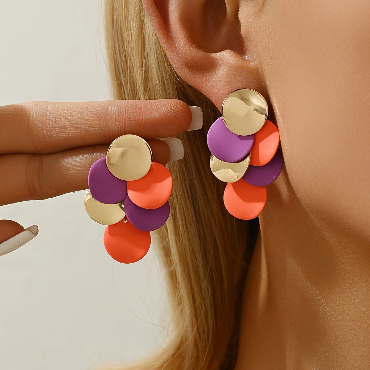 Colorful Overlapping Disc Earrings