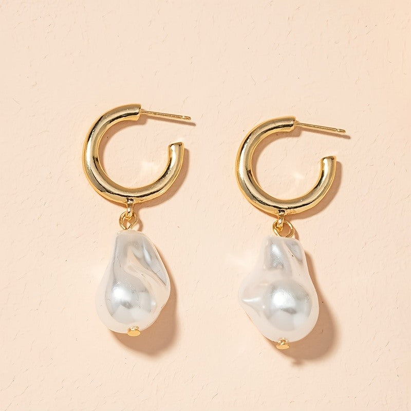 Open Hoop Imitation Pearl Drop Earrings
