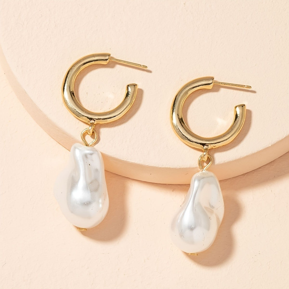 Open Hoop Imitation Pearl Drop Earrings