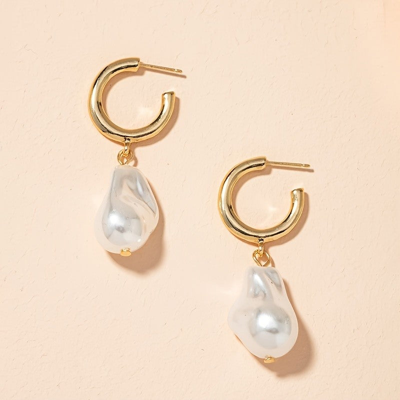 Open Hoop Imitation Pearl Drop Earrings