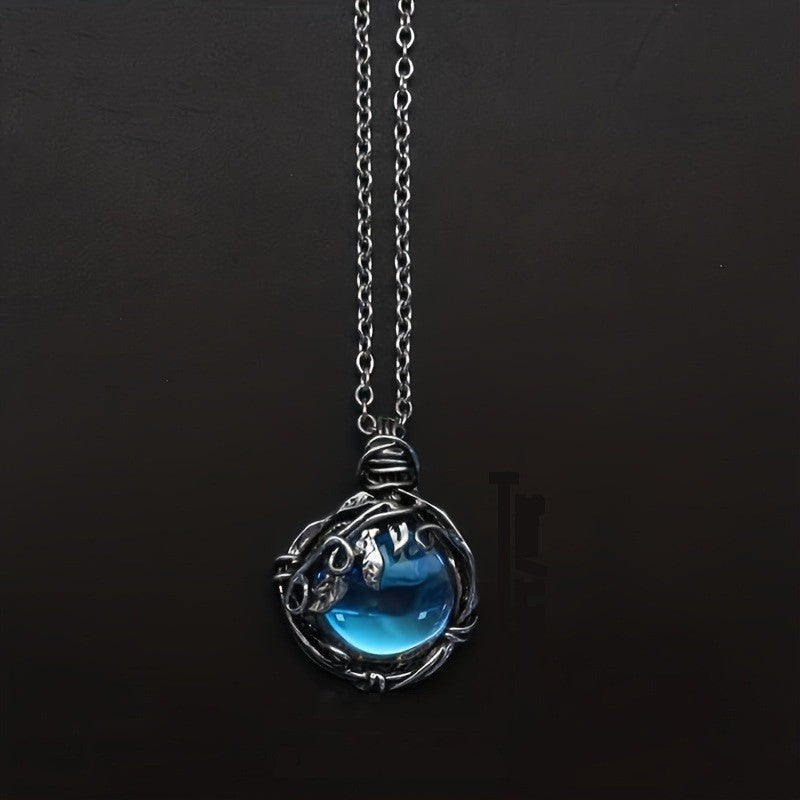 Blue Glass Vine Pendant Necklace