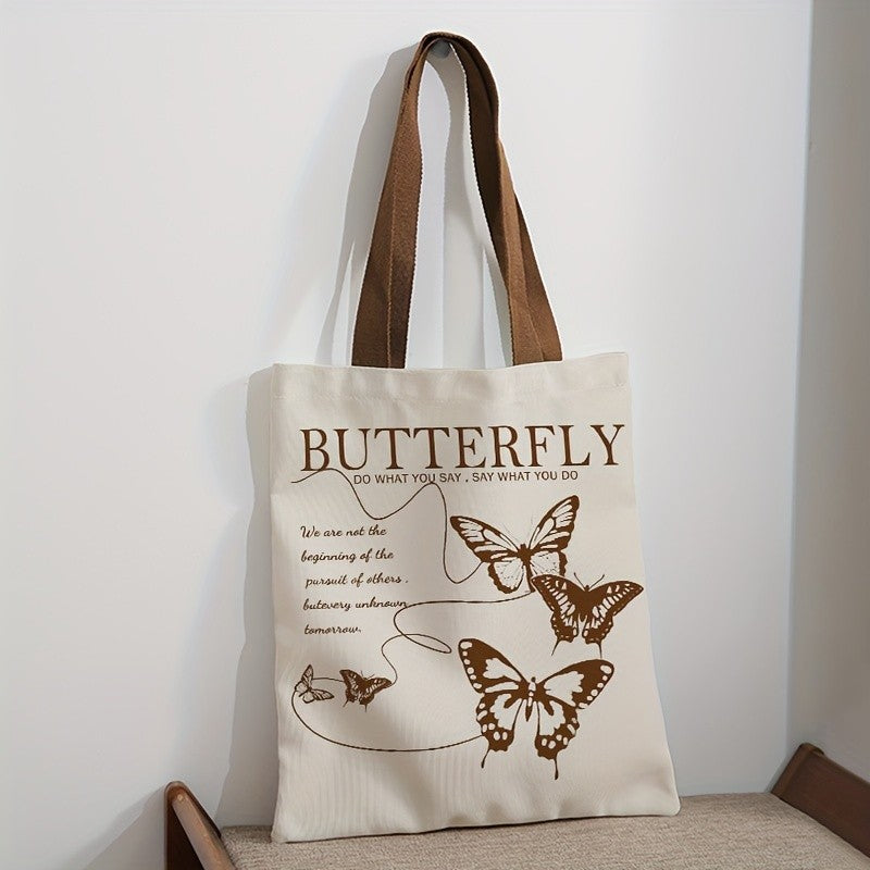 Brown Butterfly Canvas Tote Bag