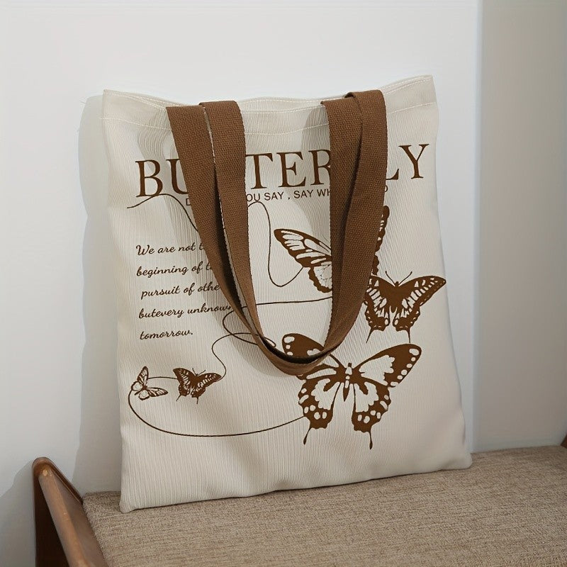 Brown Butterfly Canvas Tote Bag