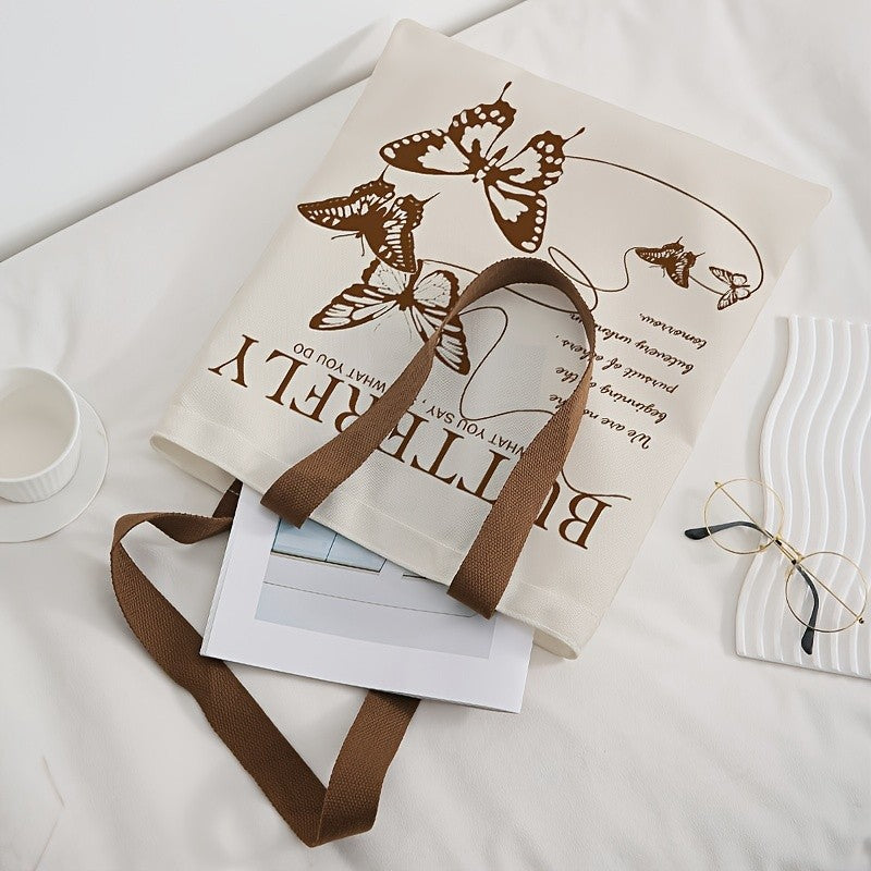 Brown Butterfly Canvas Tote Bag