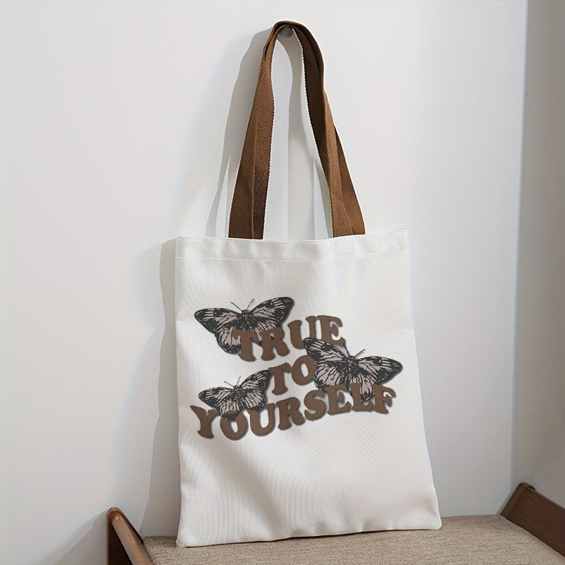 Brown Butterfly Canvas Tote Bag