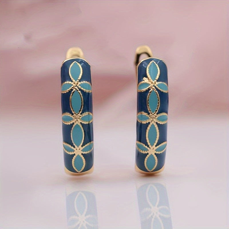 Blue Enamel Vine Hoop Earrings