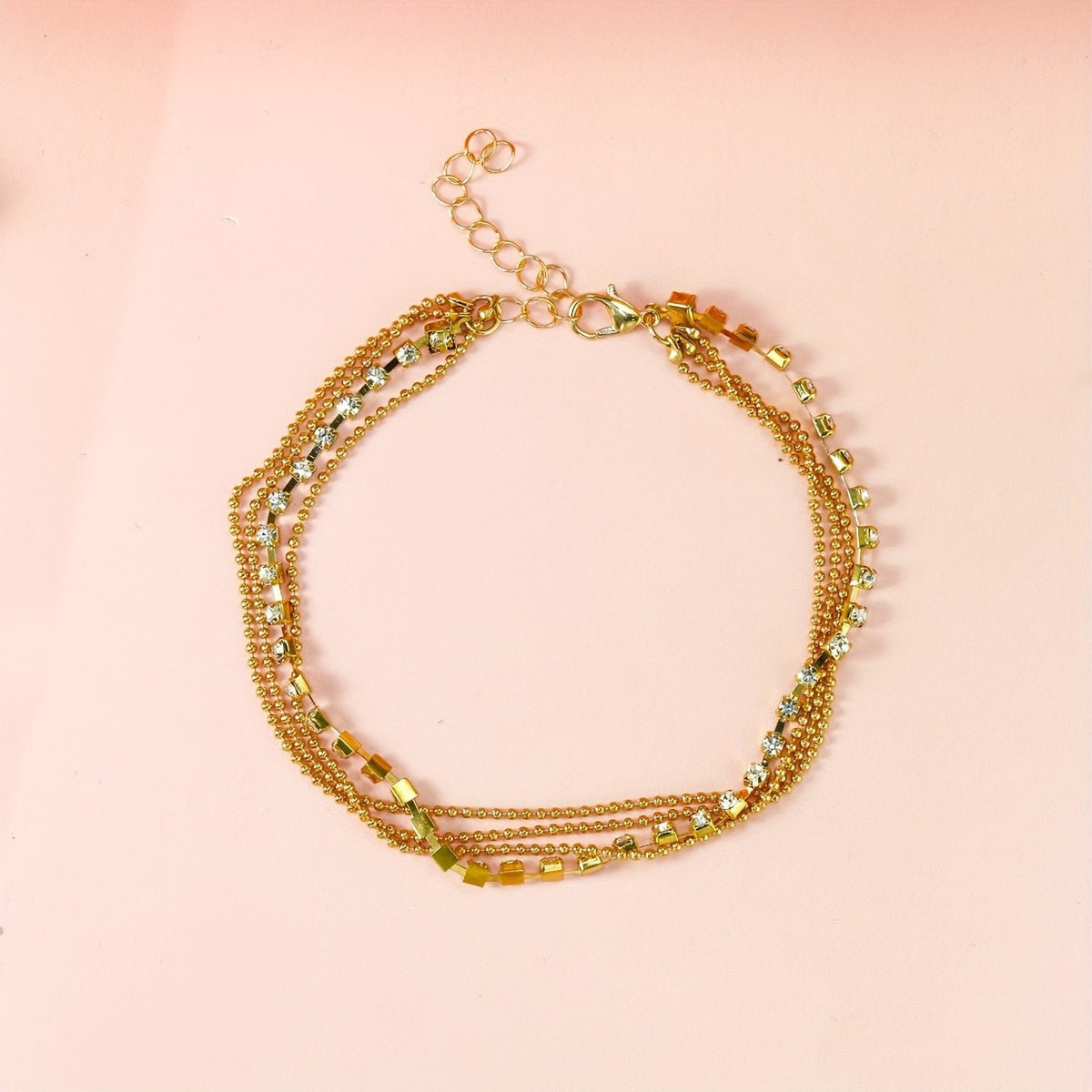 Rhinestone Bead Layered Anklet