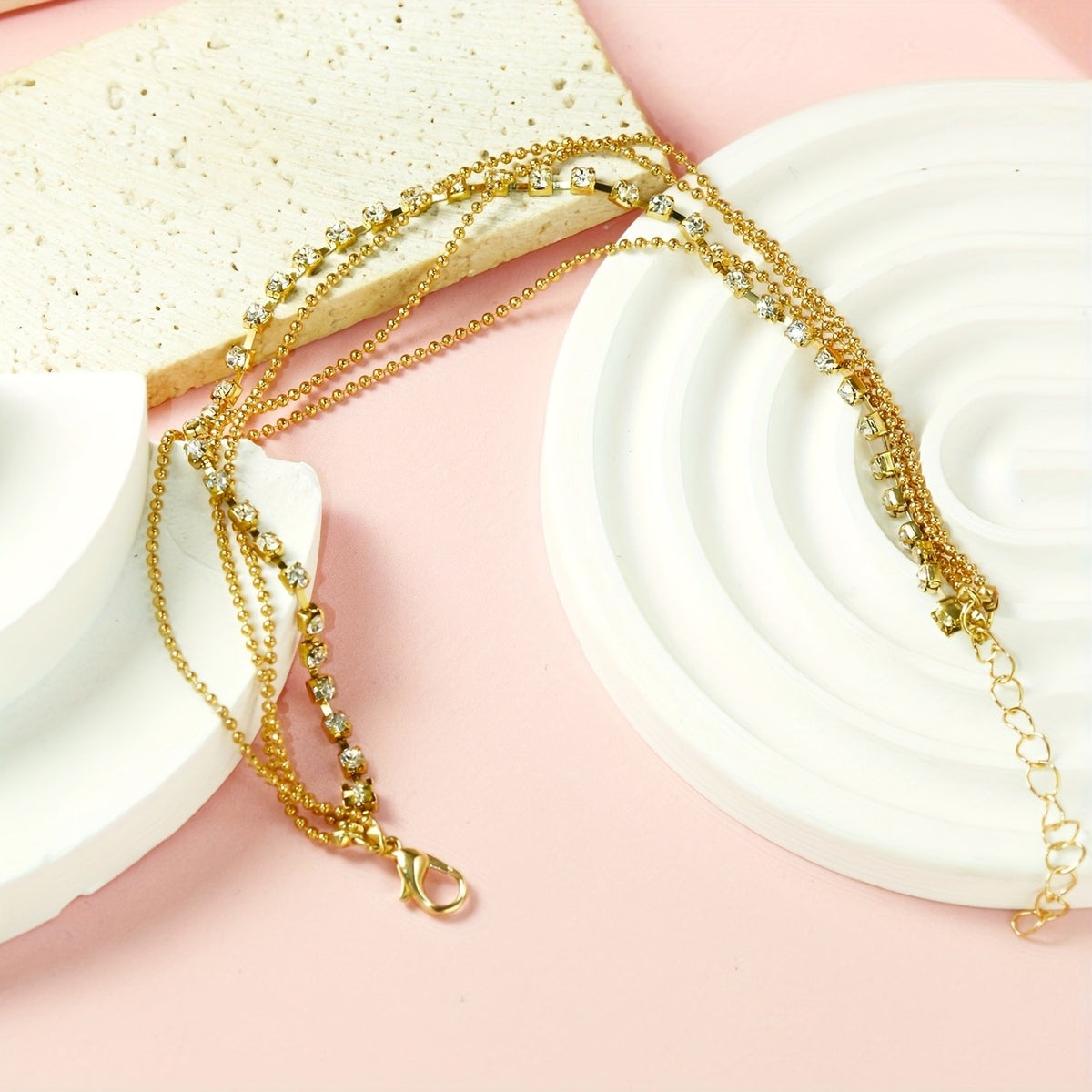 Rhinestone Bead Layered Anklet