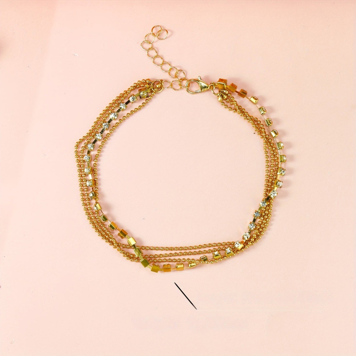 Rhinestone Bead Layered Anklet