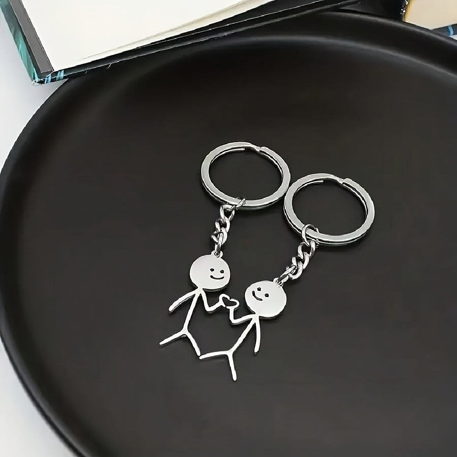 Stick Figure Couple Keychain Set