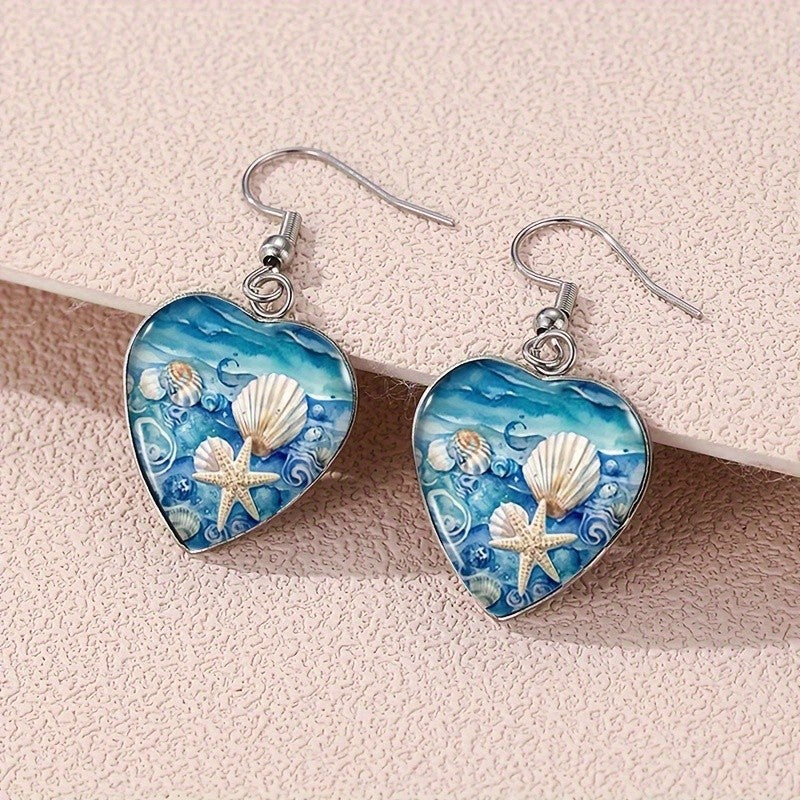 Ocean Heart Dangle Earrings