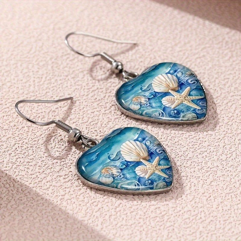 Ocean Heart Dangle Earrings
