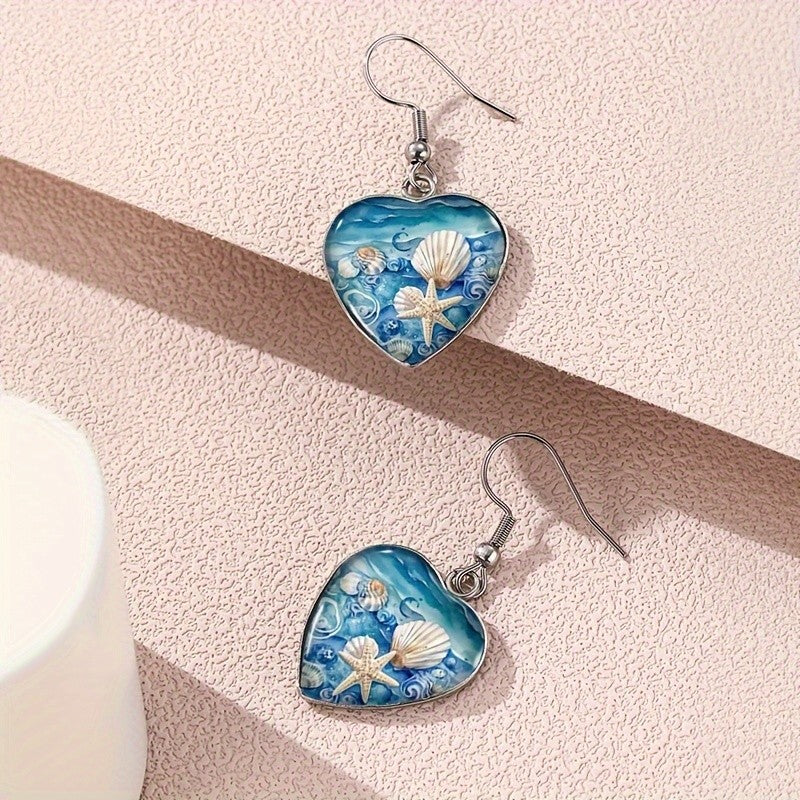 Ocean Heart Dangle Earrings