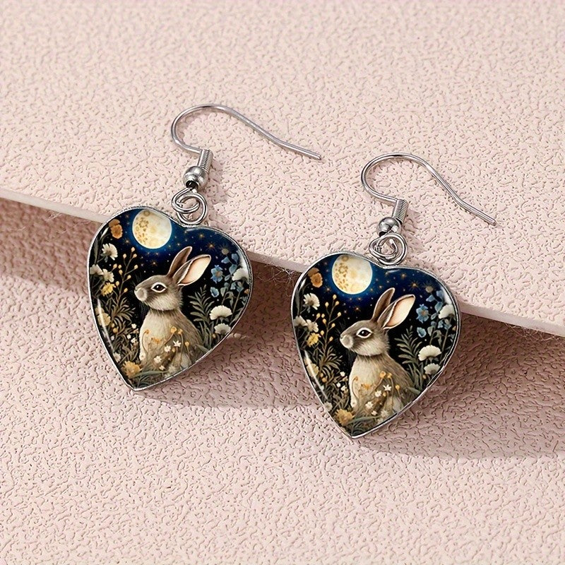 Moon Rabbit Heart Earrings