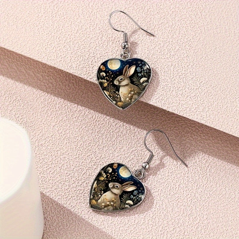 Moon Rabbit Heart Earrings