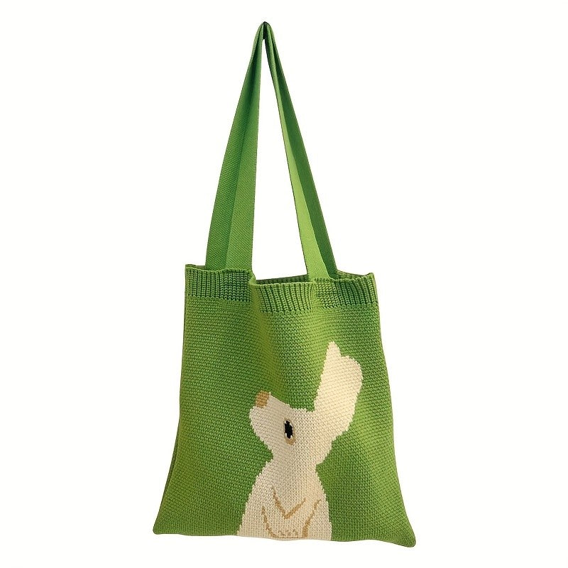 Green Knitted Rabbit Tote Bag