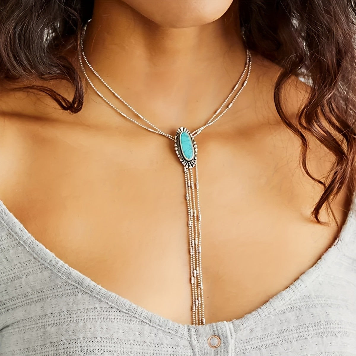 Turquoise Stone Lariat Necklace