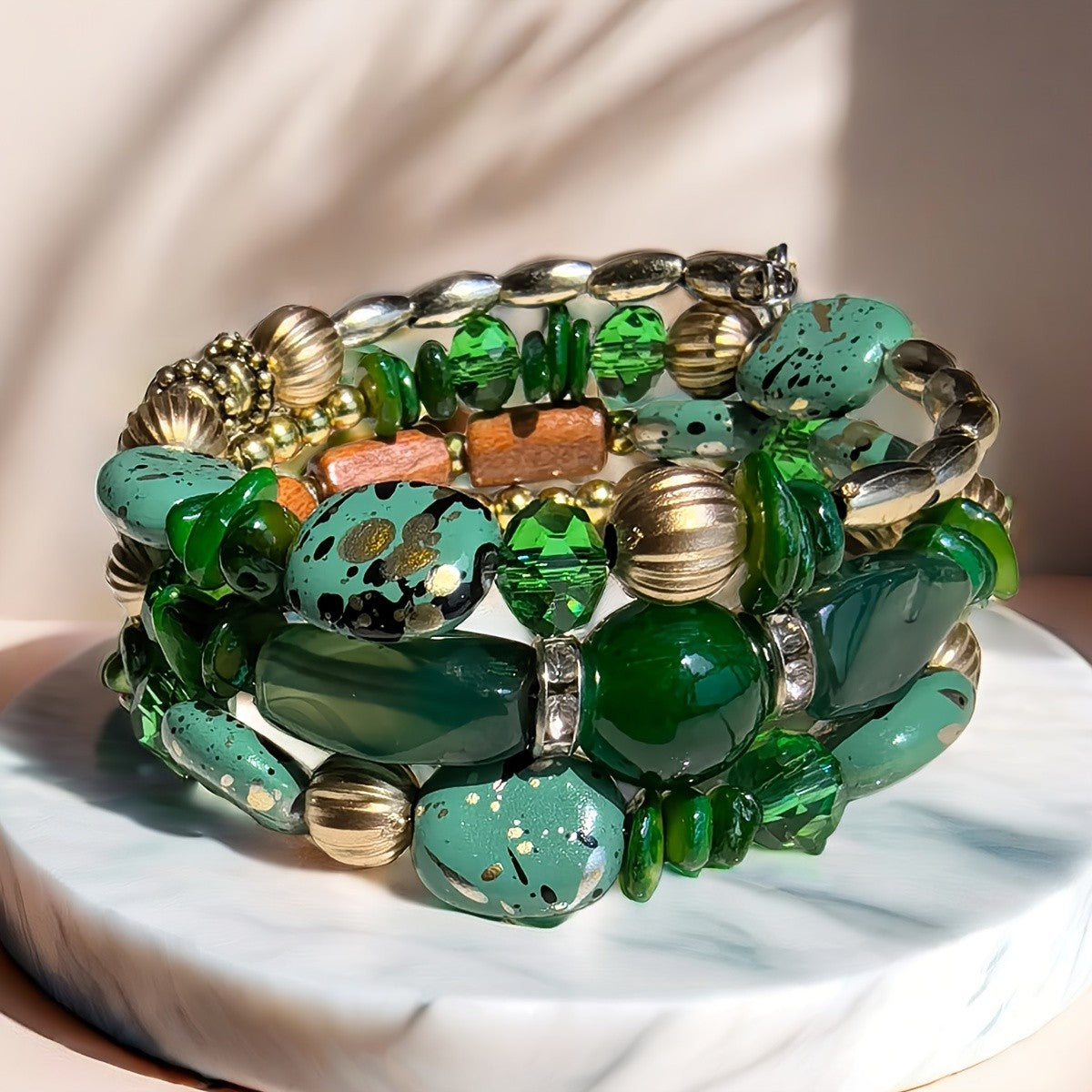 Green Speckled Bead Bracelet Set