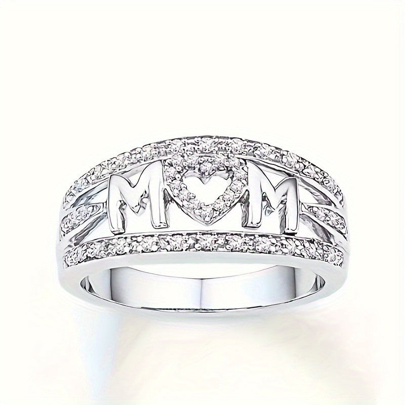 Rhinestone MOM Heart Ring