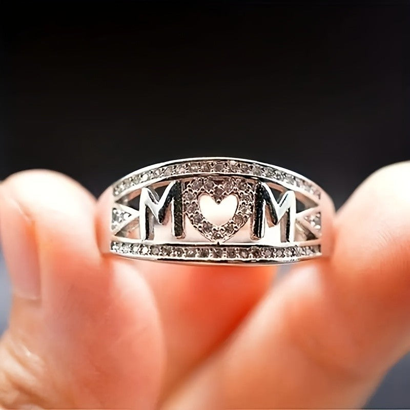 Rhinestone MOM Heart Ring
