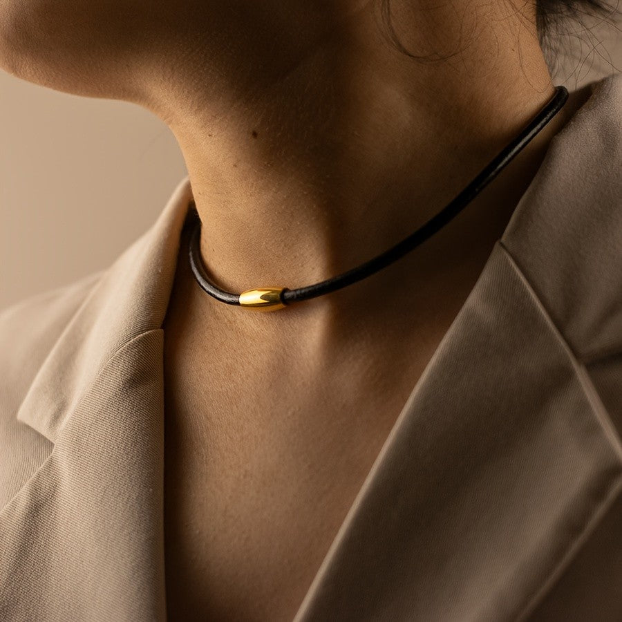 Gold Accent Leather Choker