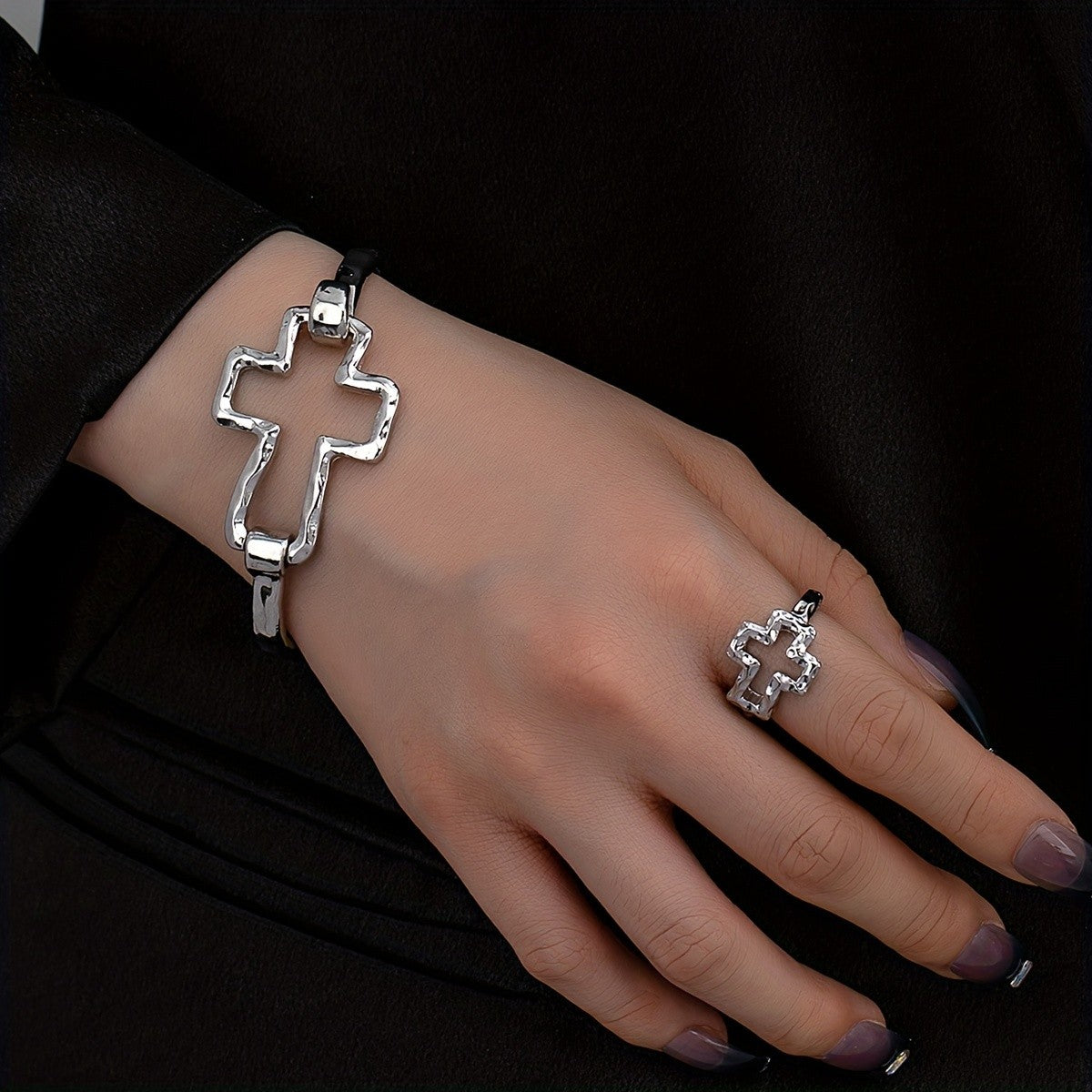 Open Cross Bracelet & Ring Set