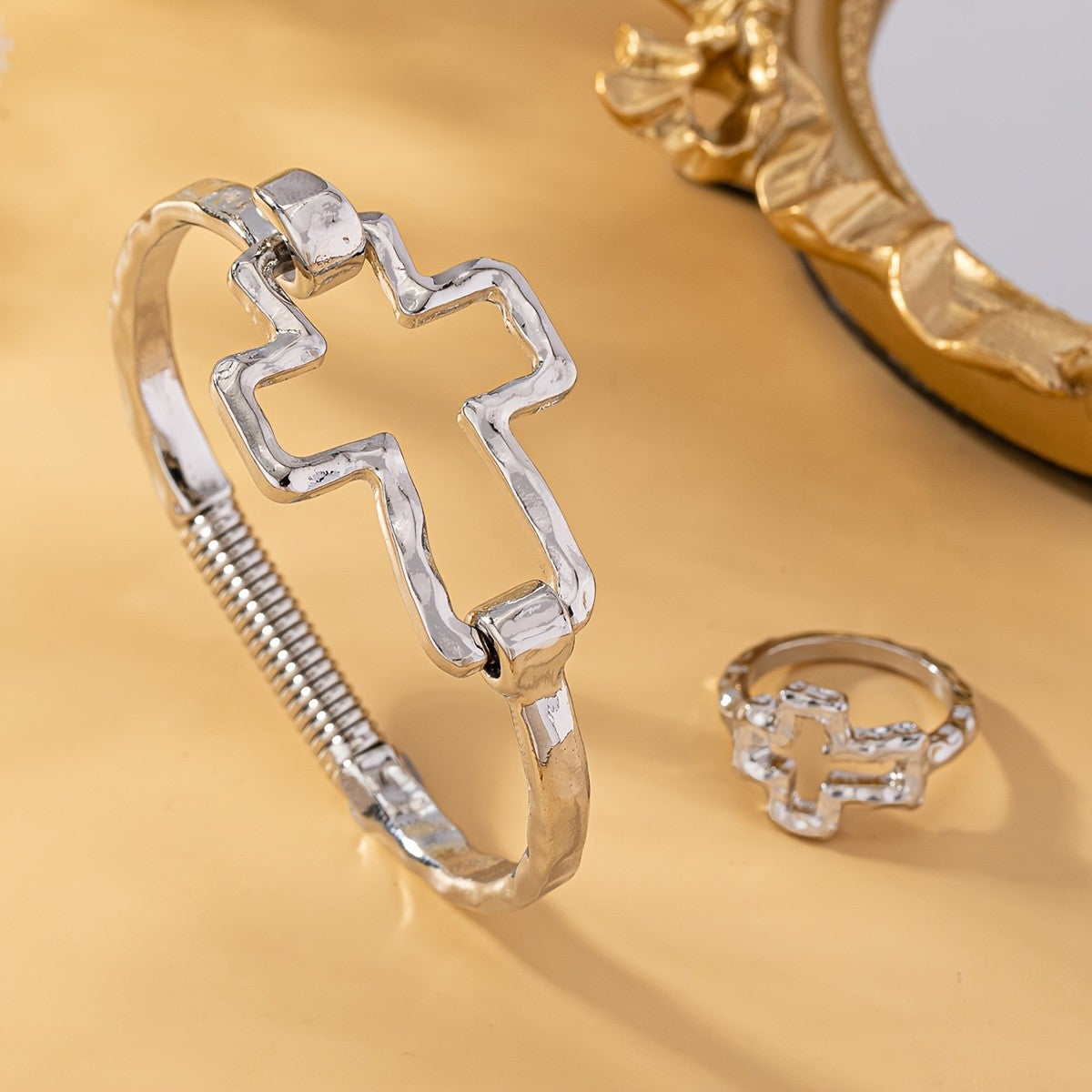 Open Cross Bracelet & Ring Set