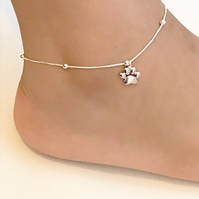 Paw Print Bead Chain Anklet