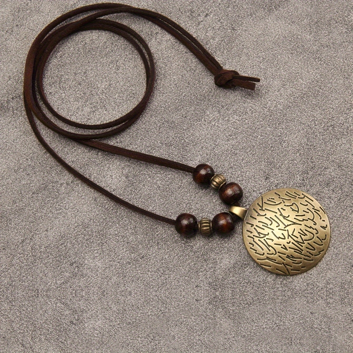 Engraved Disc Wooden Bead Necklace