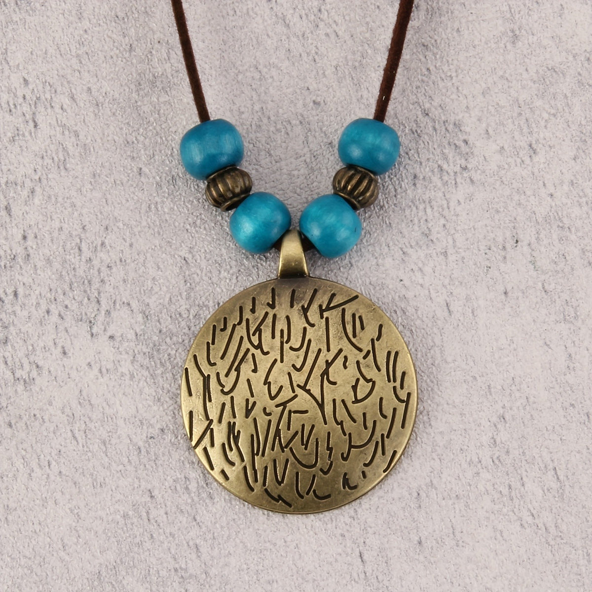 Engraved Disc Wooden Bead Necklace