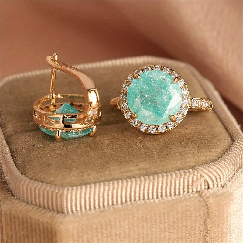 Turquoise Crystal Halo Earrings