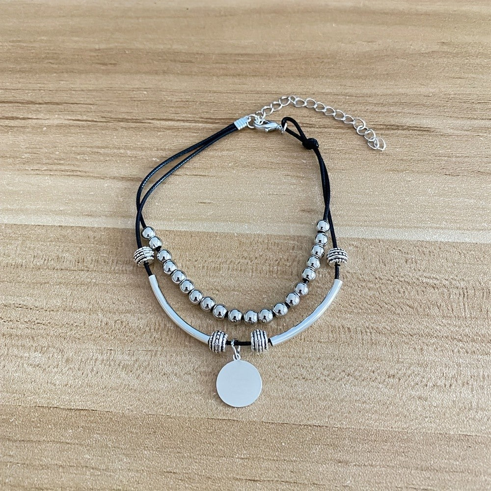Silver-Tone Bar & Bead Anklet