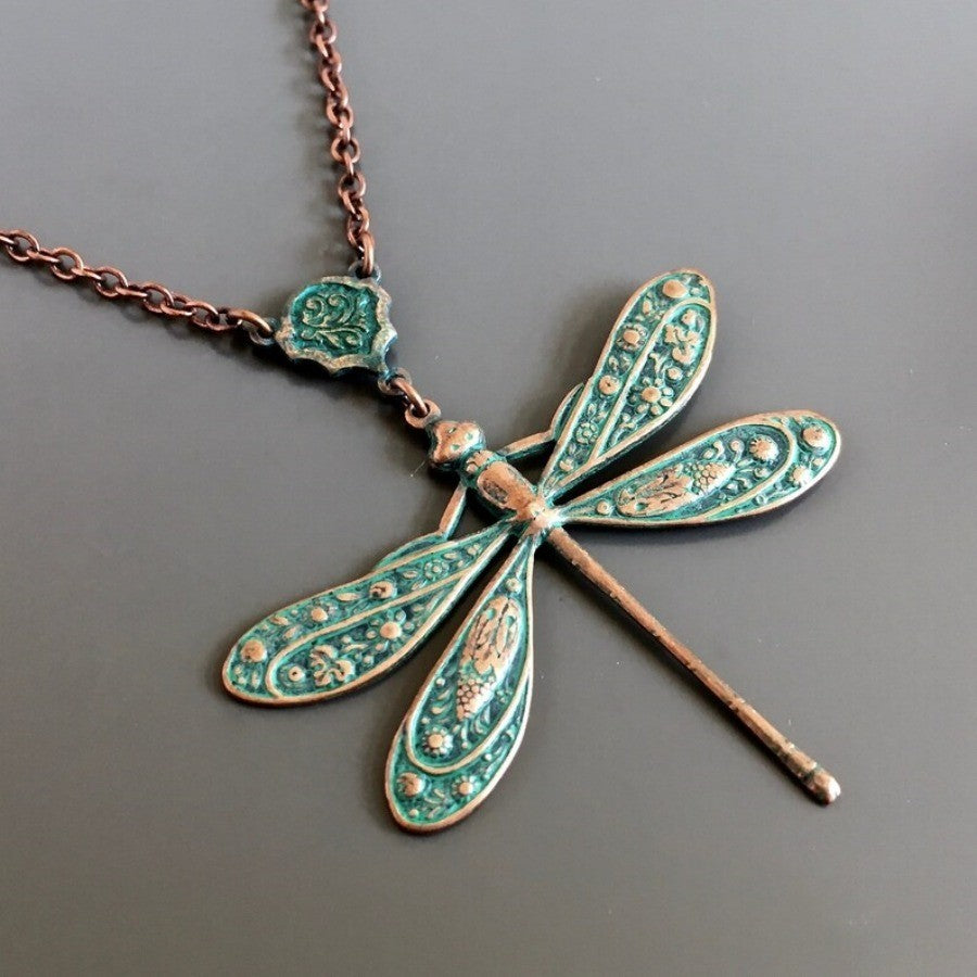 Verdigris Dragonfly Pendant Necklace