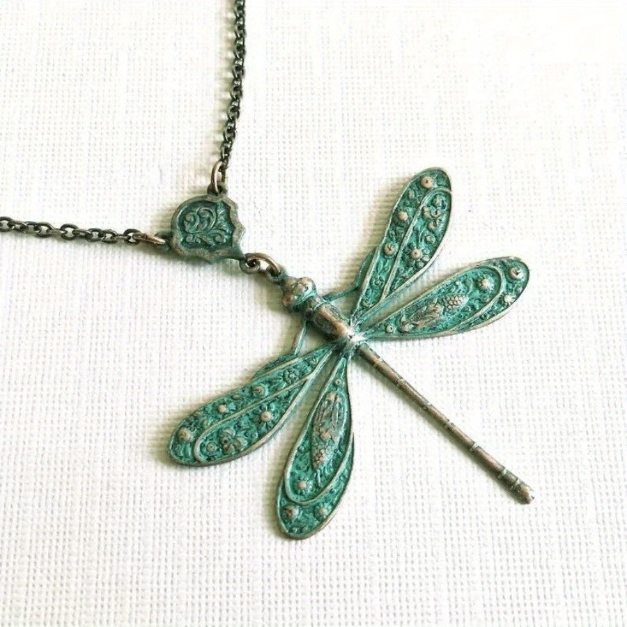 Verdigris Dragonfly Pendant Necklace