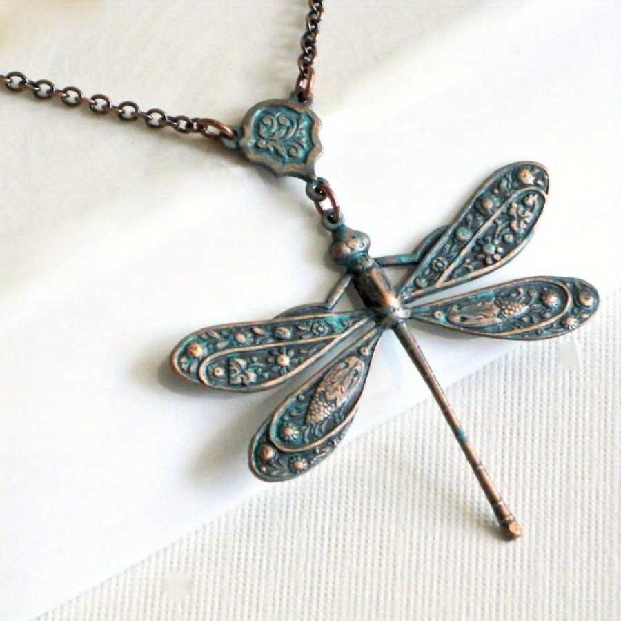 Verdigris Dragonfly Pendant Necklace