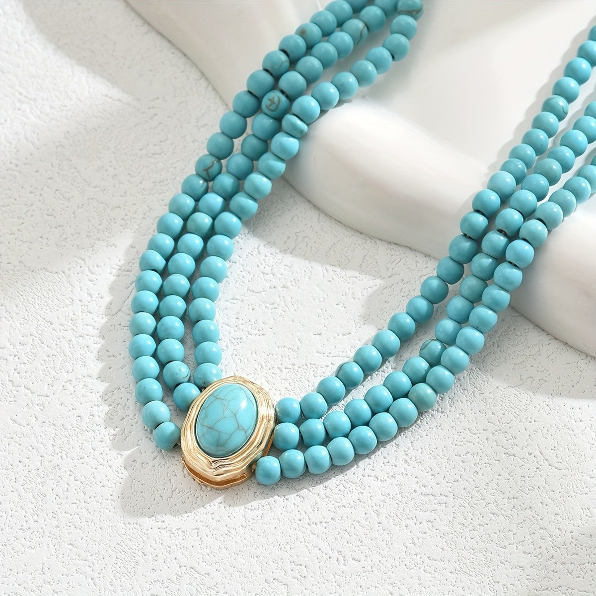 Turquoise Oval Beaded Choker Necklace