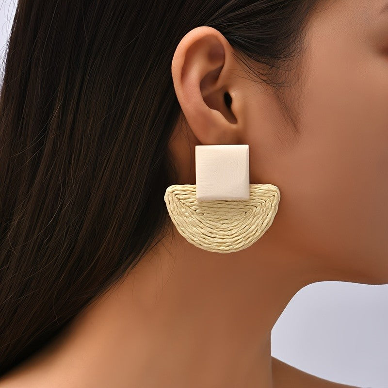 Wood Square Woven Earrings